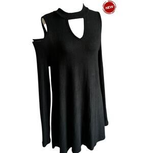BCX Black Knit Cold Shoulder A-line Mini Dress Women's Size Medium NWT | 24-9